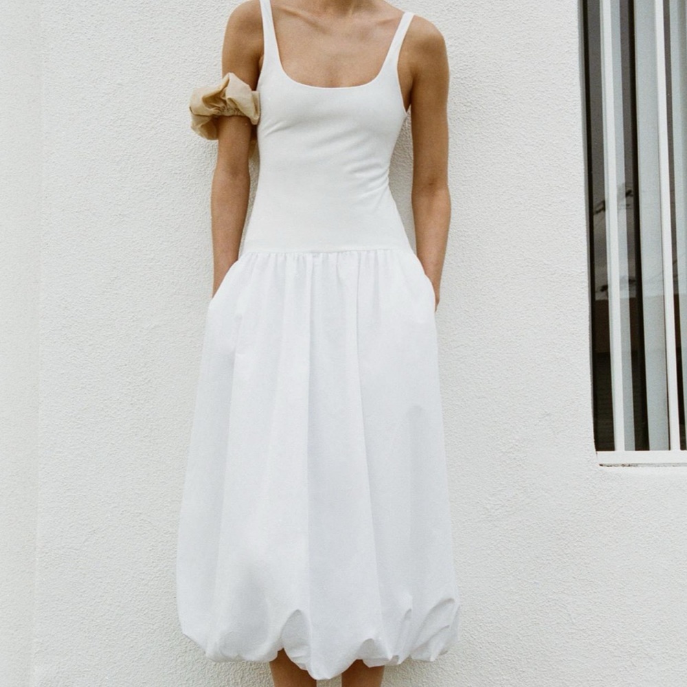 🆕 2024 ZARA MIXED BALLOON MIDI DRESS